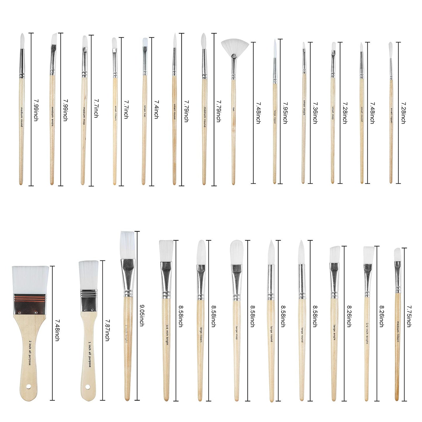 Paint Brushes Set of 24 Pieces Wooden Handles