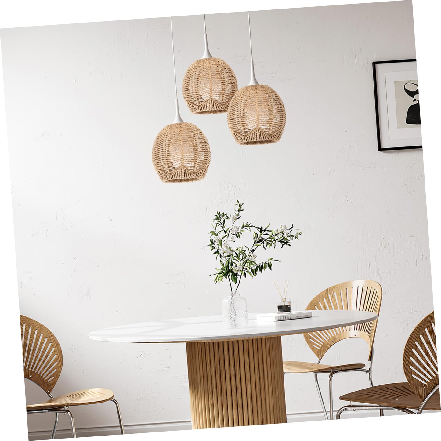 3 Retro Rattan Woven Pendant Light Cover