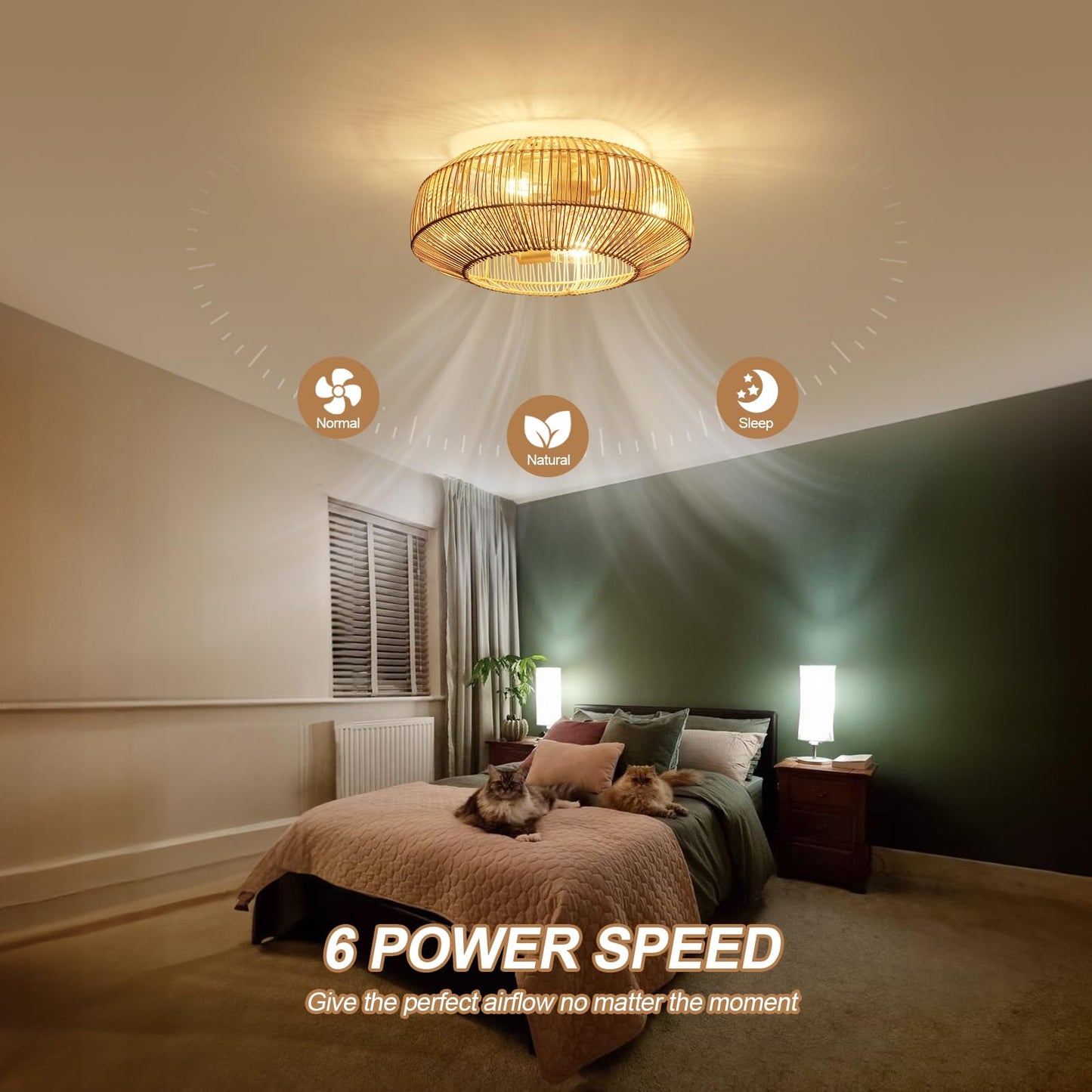 Boho Rattan Ceiling Fan with Light