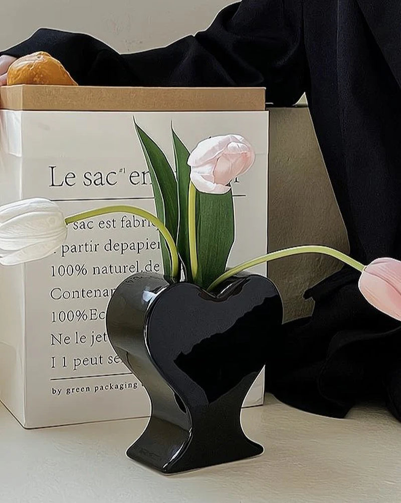 Handmade Ceramic Whimsical Eclectic Retro Heart-Shaped Flower Vase - Decorative Pottery Vase