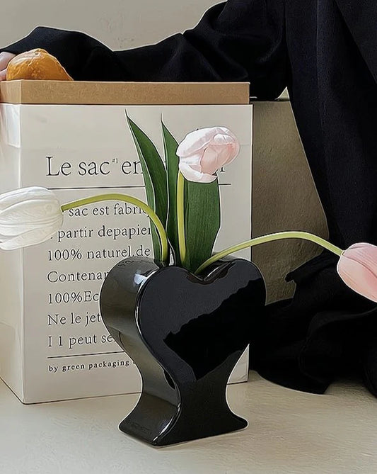 Handmade Ceramic Whimsical Eclectic Retro Heart-Shaped Flower Vase - Decorative Pottery Vase