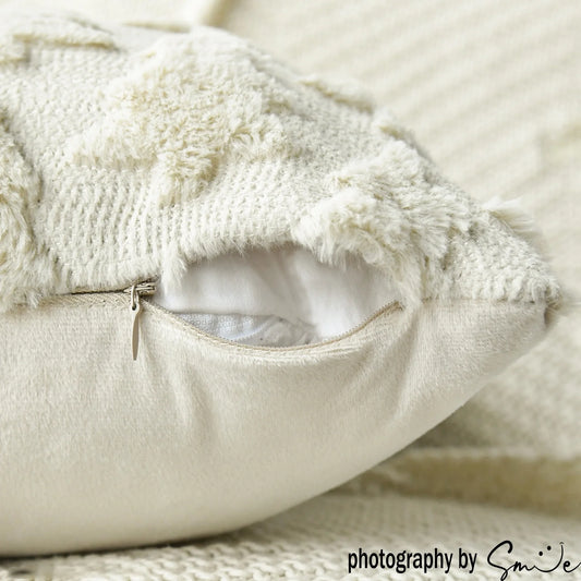 Beige Christmas Tree Soft Plush Faux Fur Pillow Covers 18X18 Inch Set of 2 Outdoor Sofa Holiday Festivals Winter Home Decor