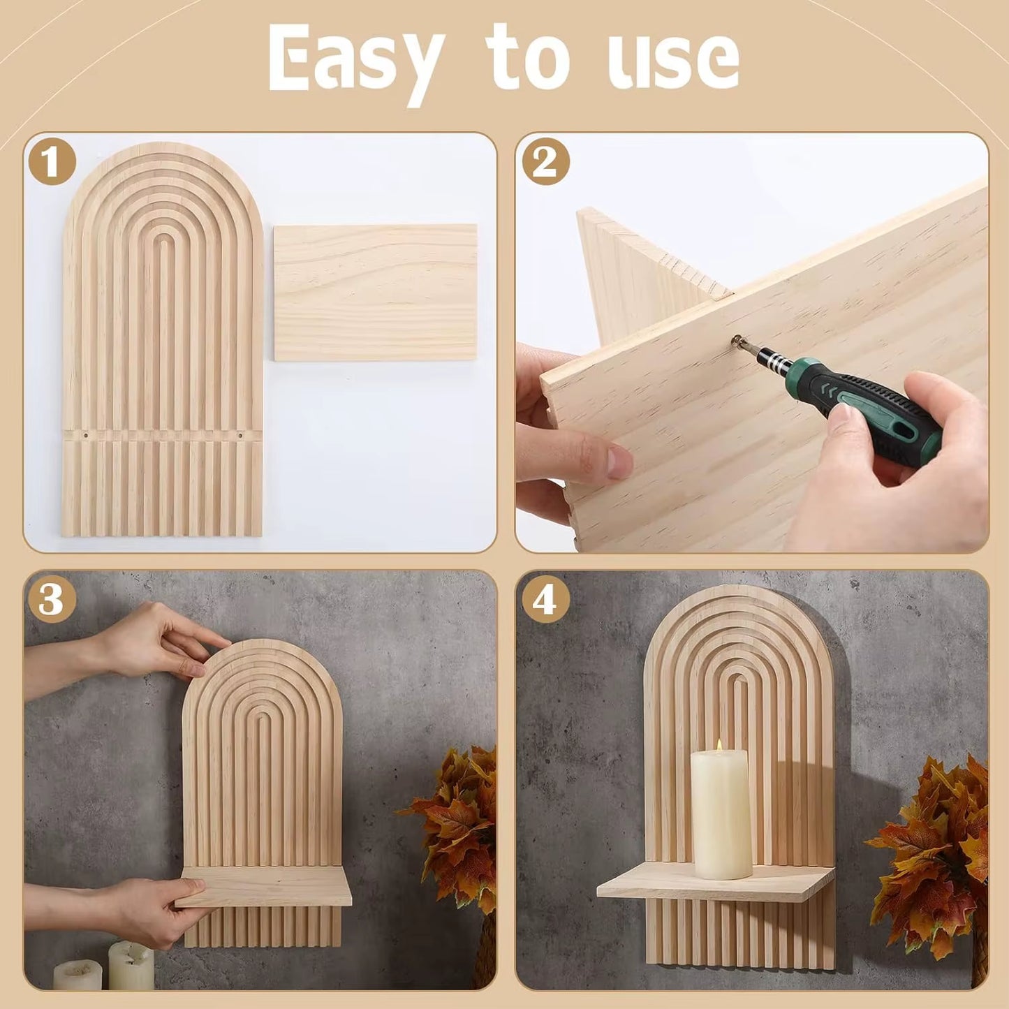 Boho Wooden Shelves for Wall Decorative Book Floating Wall Shelf for Living Room Bathroom Bedroom Classroom Office Nursery Home