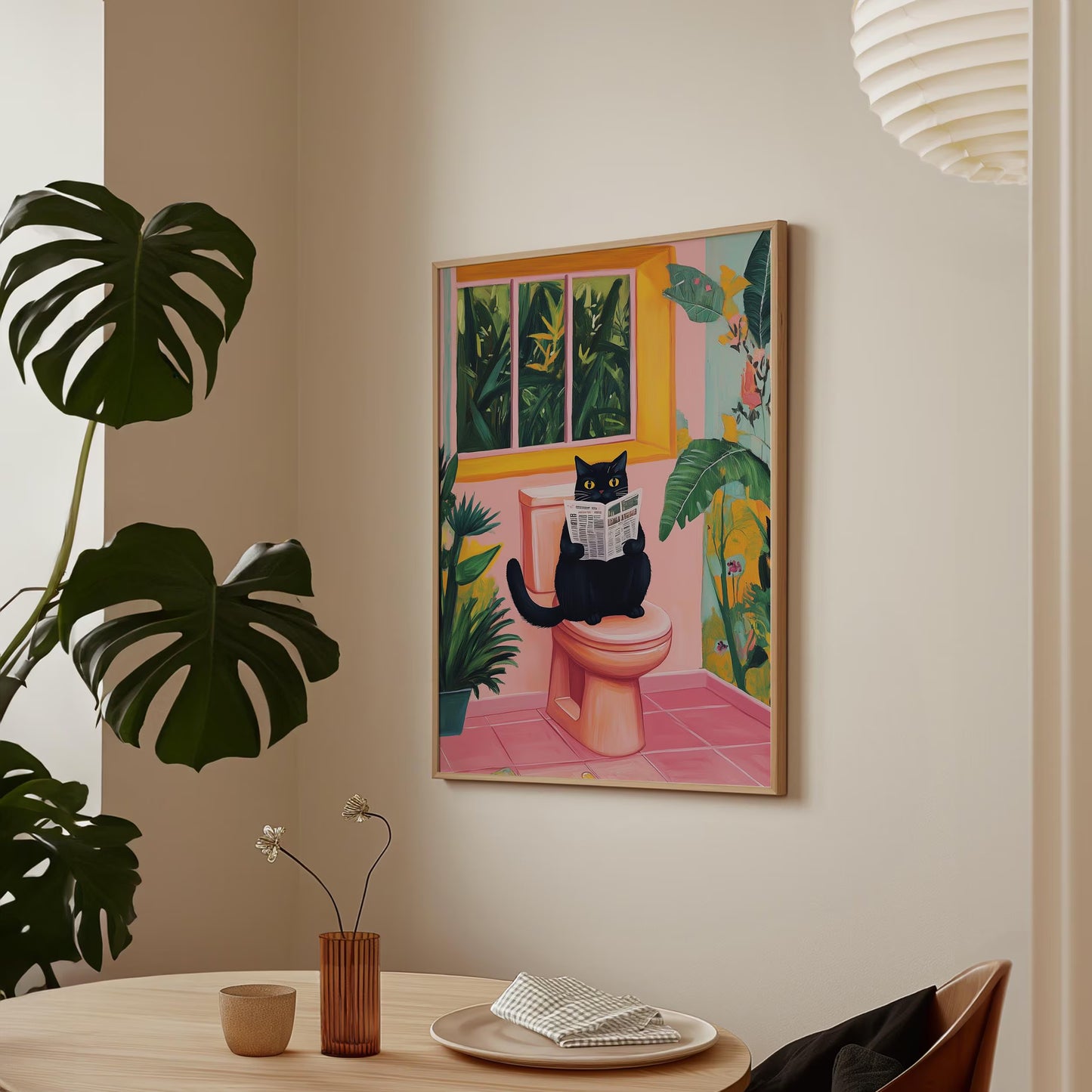Funky Toilet Cat Poster– Trendy Cat Wall Art for Funny Decor, Aesthetic Dopamine Decor for Cat Lovers, Cat Print as Cat Themed Gifts