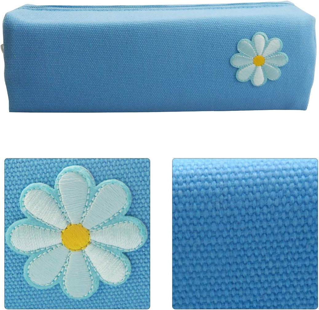 Enyuwlcm Canvas Stationery Cute Pencil Case for Teen Girls Simple Pencil Pouch for School Cosmetic Bag for Purse Blue