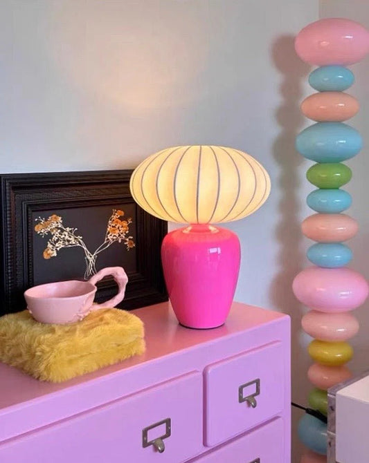 Vintage Dopamine Table Bedside Lamp with Silk Lampshade - Ambient Decorative Lighting