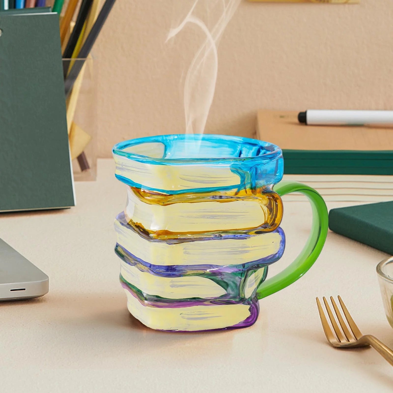 Painted Book Mug,Stackable Handmade Coffee Mugs, 3D Painted Book Mug for Hot or Cold Brews,Coffee Cup Collection Gifts for Literature Lovers