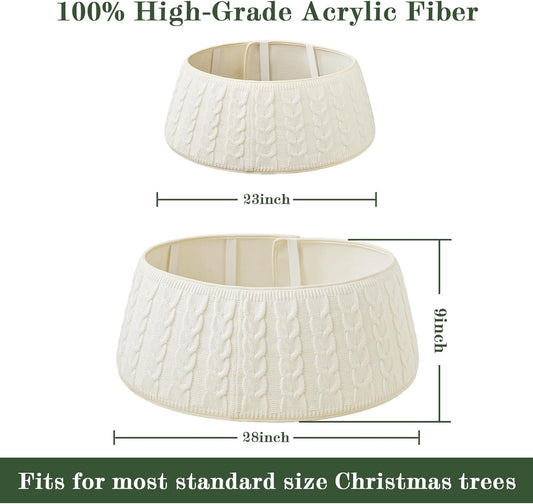 Cream White Knitted Christmas Tree Collar - Rustic Boho Base Cover Decor