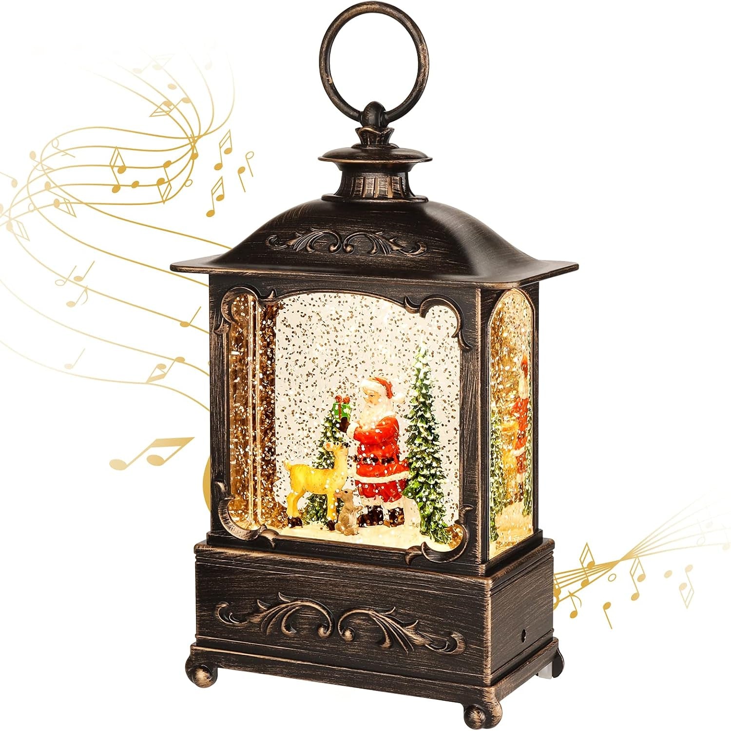 Christmas Snow Globe Lantern-Water Lantern with Music and Christmas Snowman-Usb or Battery-Powered Christmas Lanterns, Rotating Flashing Lanterns, Christma Decorations（Snowman）