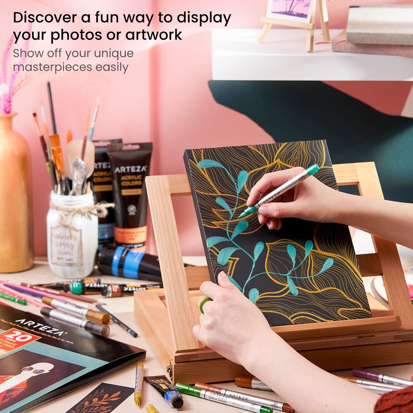 ARTEZA Mixed Media Paper Foldable Canvas Pad, 8X11 Inches, 20 Sheets, Black Paper