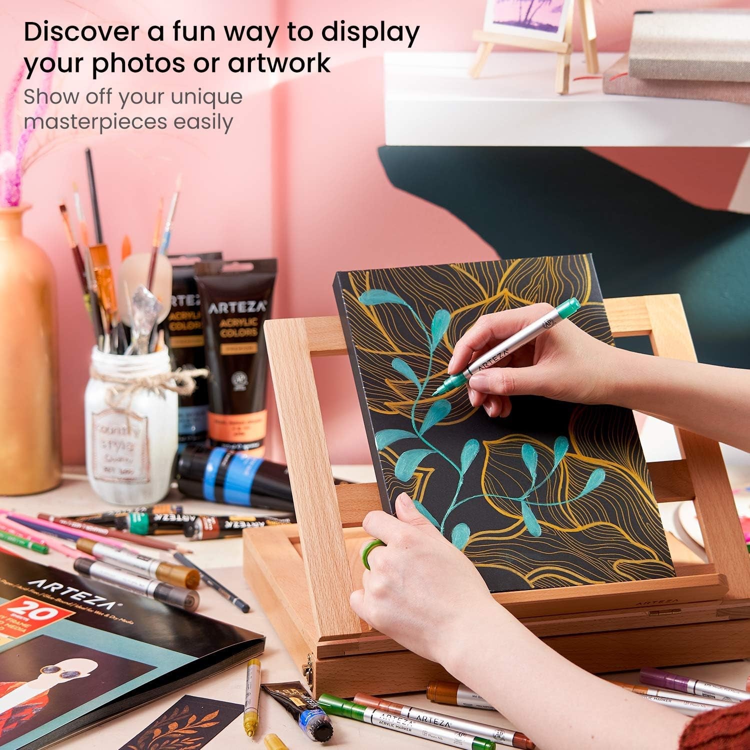 ARTEZA Mixed Media Paper Foldable Canvas Pad, 8X11 Inches, 20 Sheets, Black Paper