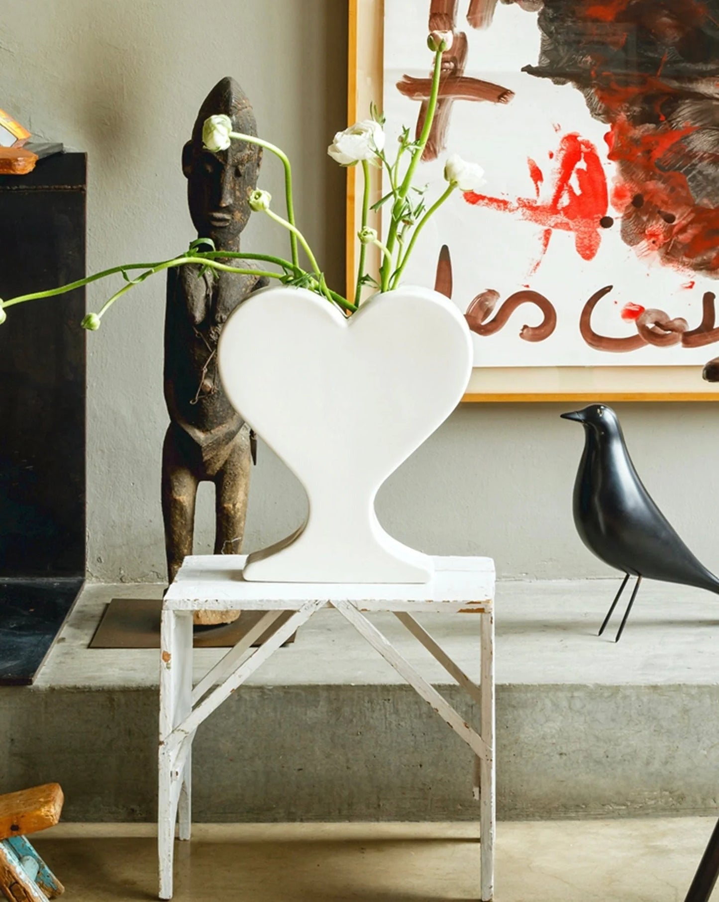 Handmade Ceramic Whimsical Eclectic Retro Heart-Shaped Flower Vase - Decorative Pottery Vase