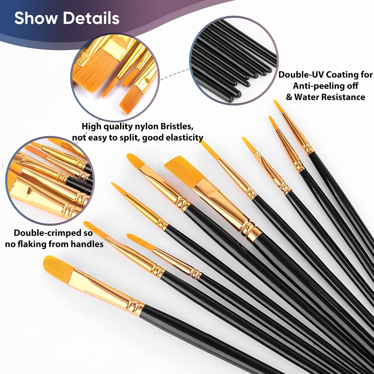 Paint Brushes Black Set (20 Piece)