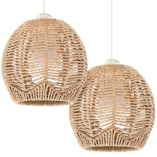 3 Retro Rattan Woven Pendant Light Cover