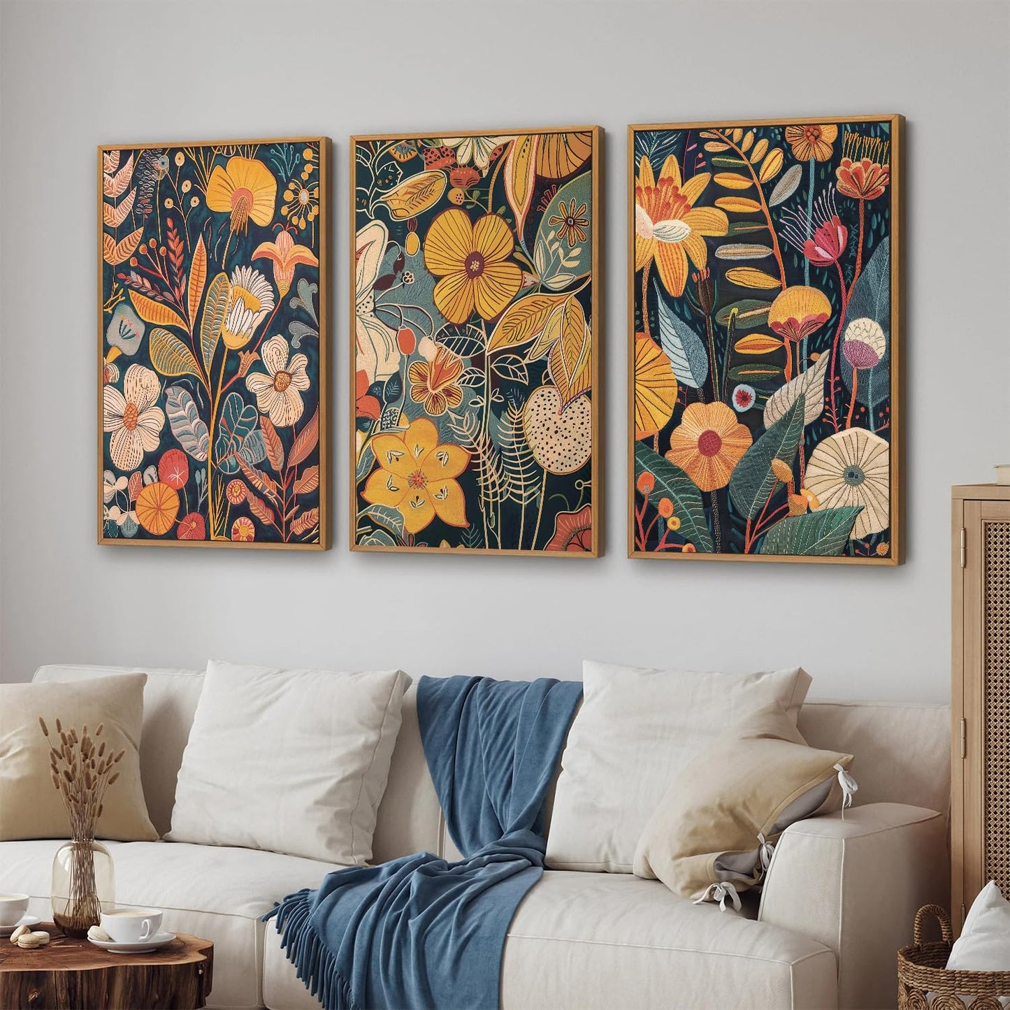 Orange Floral Framed Canvas Wall Art