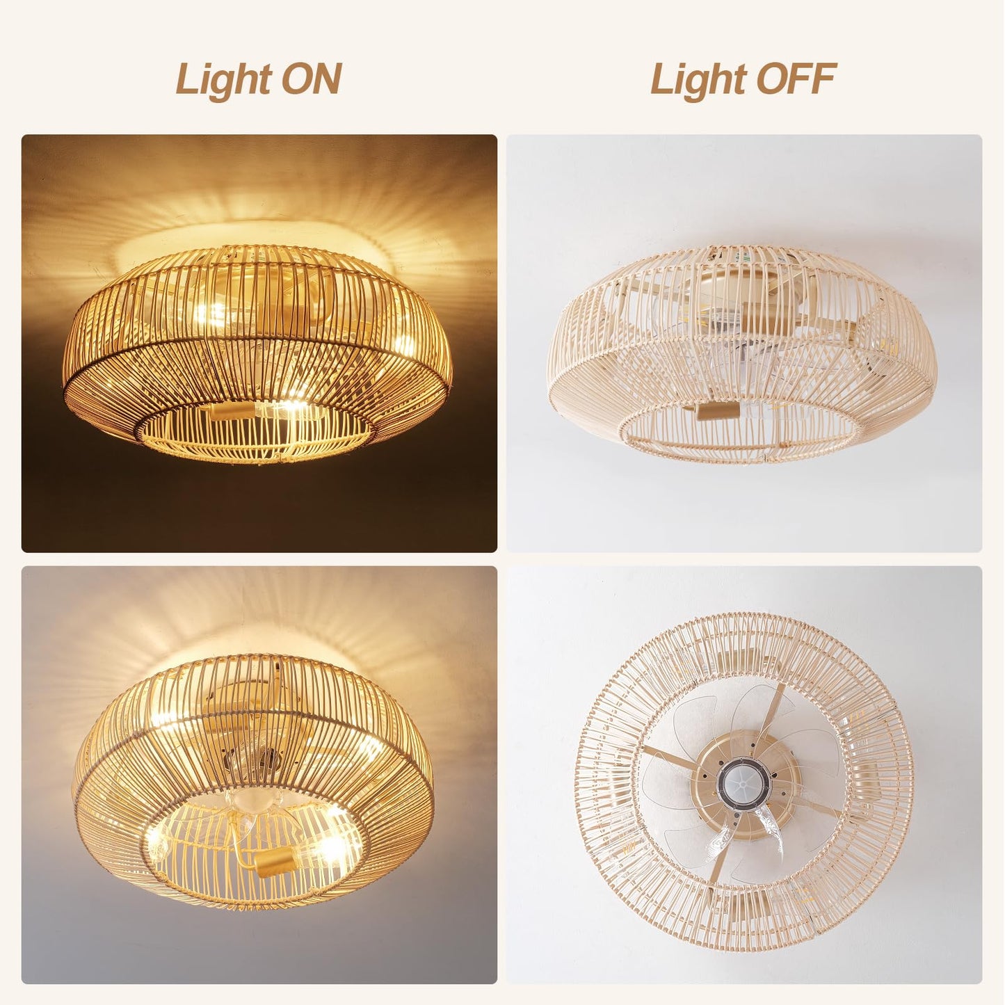 Boho Rattan Ceiling Fan with Light