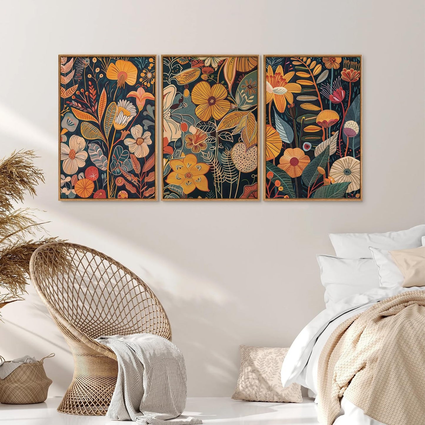 Orange Floral Framed Canvas Wall Art