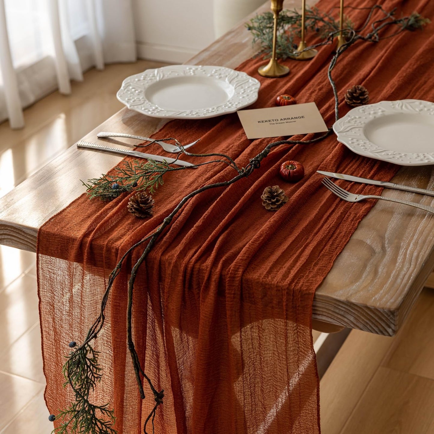 Rustic Burnt Orange Sheer Table Cloth