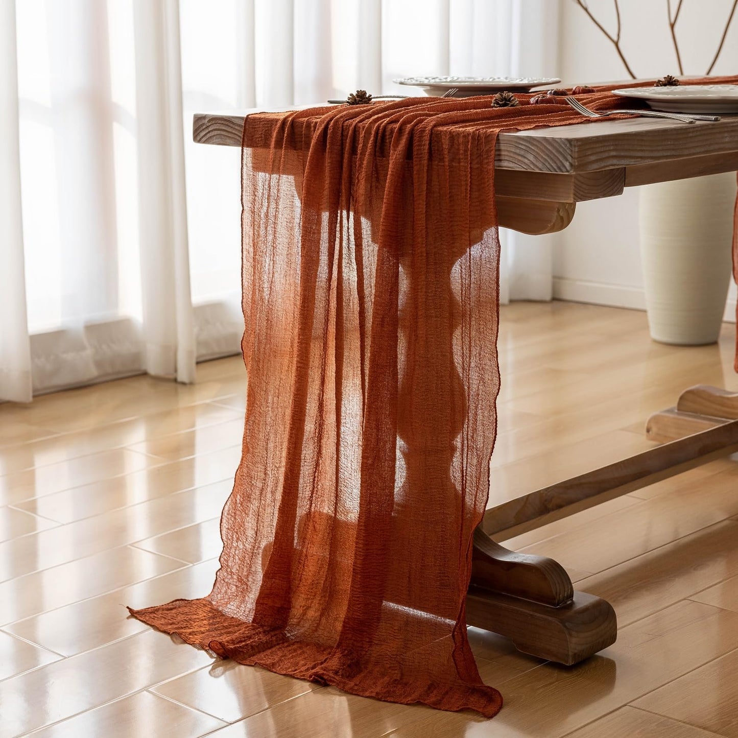 Rustic Burnt Orange Sheer Table Cloth