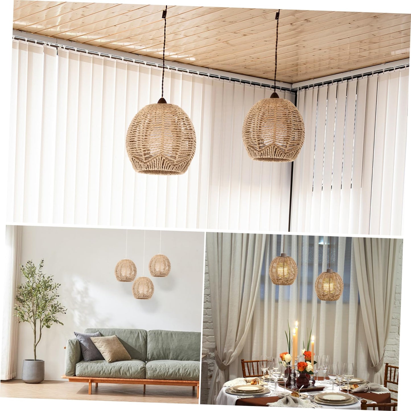3 Retro Rattan Woven Pendant Light Cover
