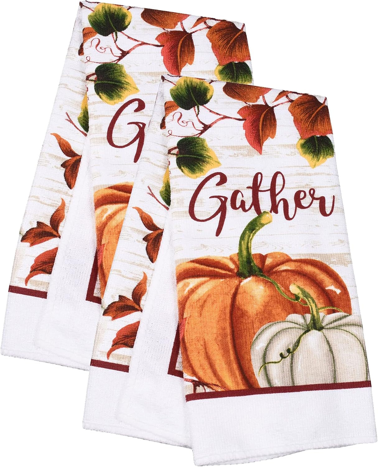 Home Collection 2 Piece Gather Towel Set | Fall Kitchen Towels | Thanksgiving Decorative Cotton Bathroom Towels (Pumpkins)