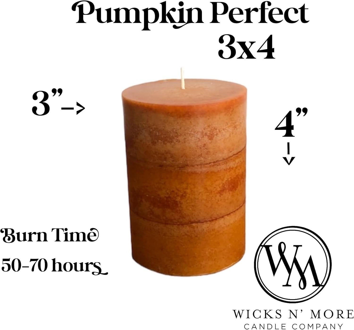 Wicks N More Pumpkin Perfect Hand Crafted Pillar Candles (3X4)
