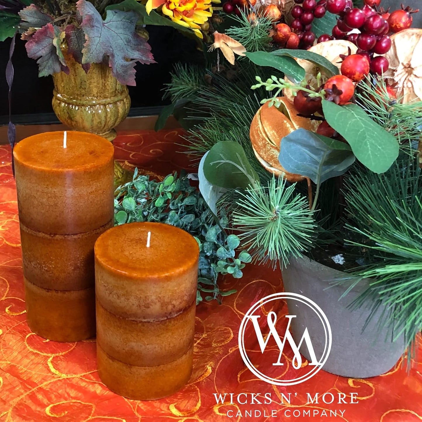 Wicks N More Pumpkin Perfect Hand Crafted Pillar Candles (3X4)