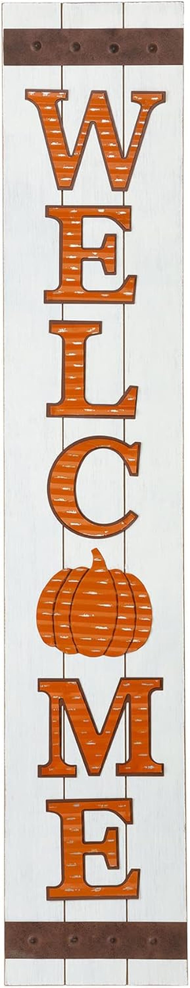 Glitzhome Wooden Welcome Sign with Plaid Pet Paw for Porch, Rustic Farmhouse Style Hanging Vertical Welcome Sign, Red, 42'H, 8'L X 0.5'W