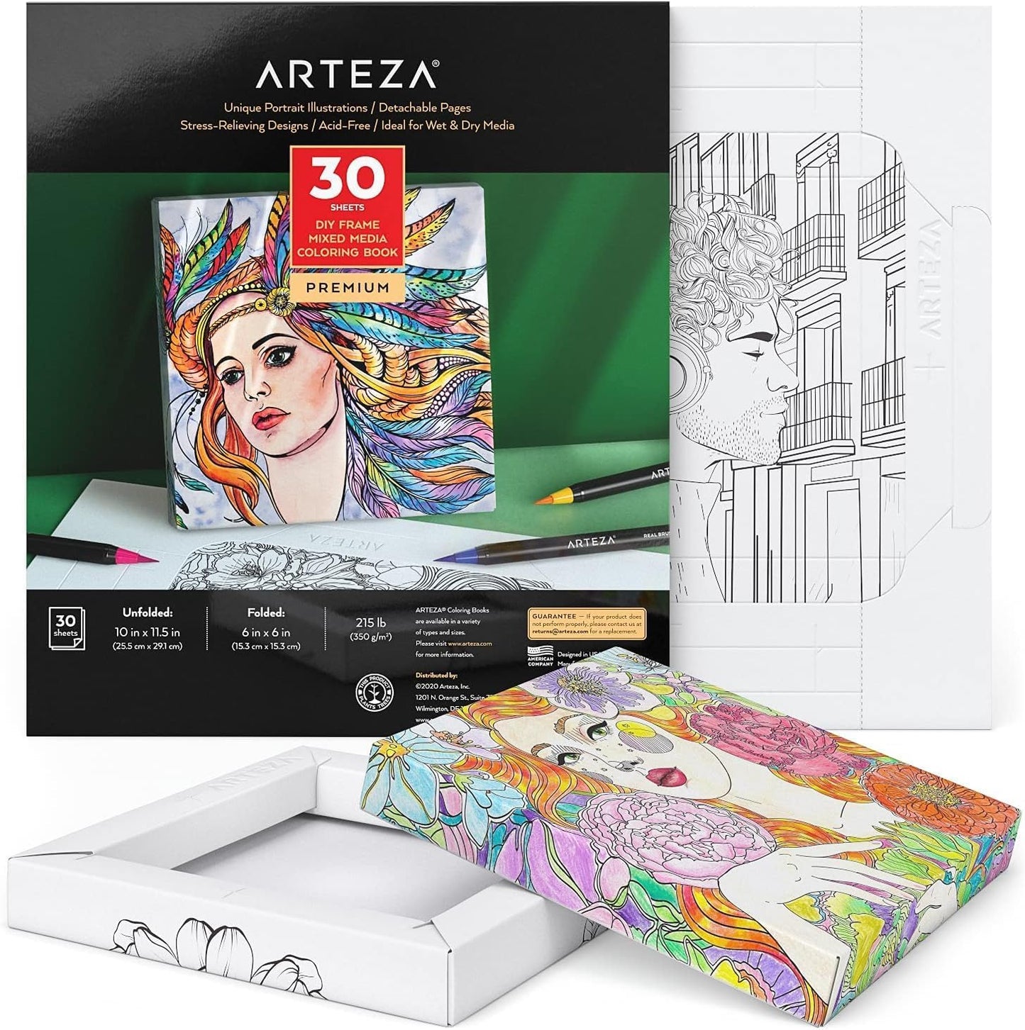 ARTEZA Adult Coloring Books, Floral & Mandala Designs, Pack of 2, 72 Sheets Each, 6.4X6.4 Inches Coloring Pages, 100 Lb Paper
