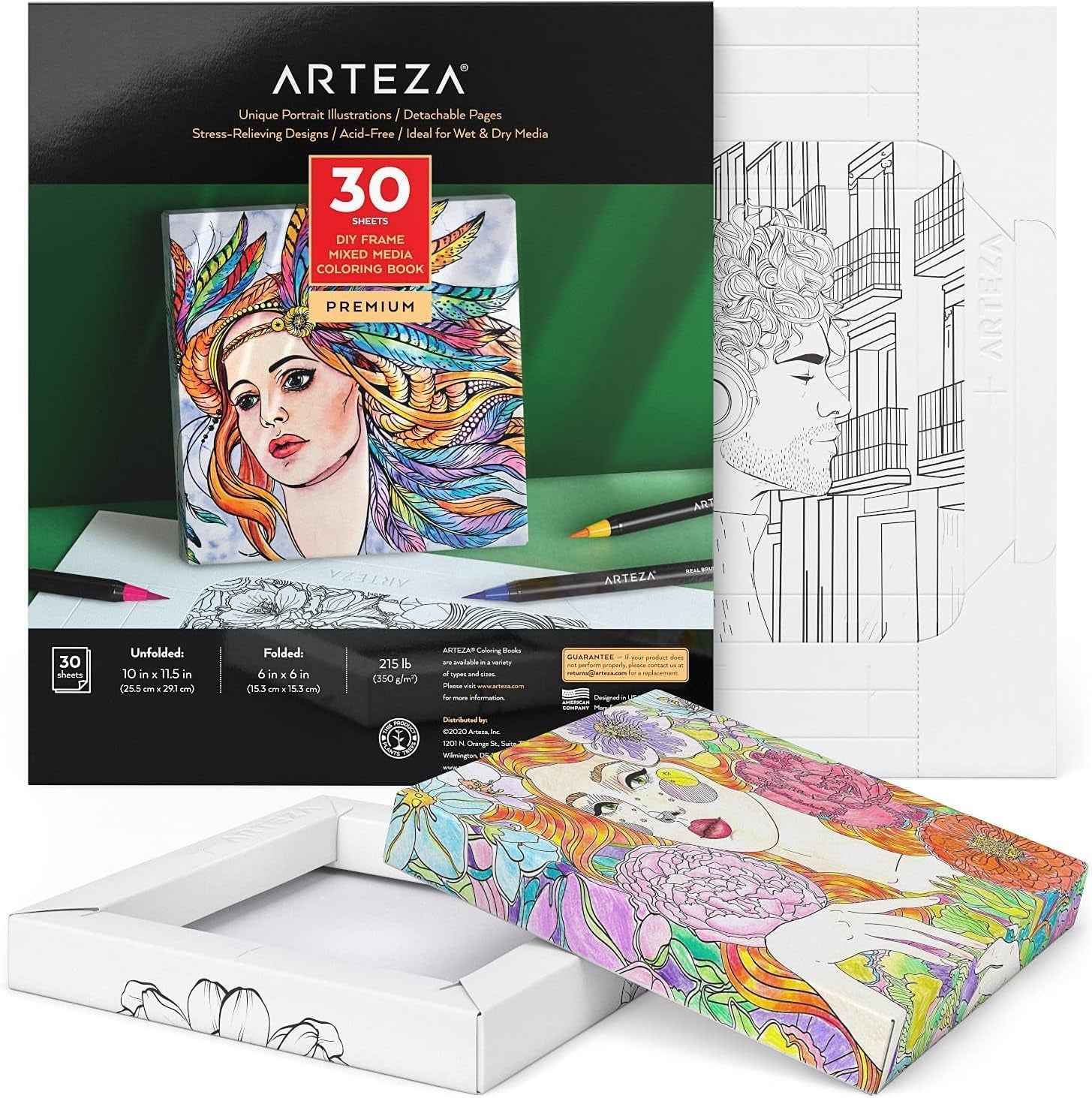 ARTEZA Adult Coloring Books, Floral & Mandala Designs, Pack of 2, 72 Sheets Each, 6.4X6.4 Inches Coloring Pages, 100 Lb Paper