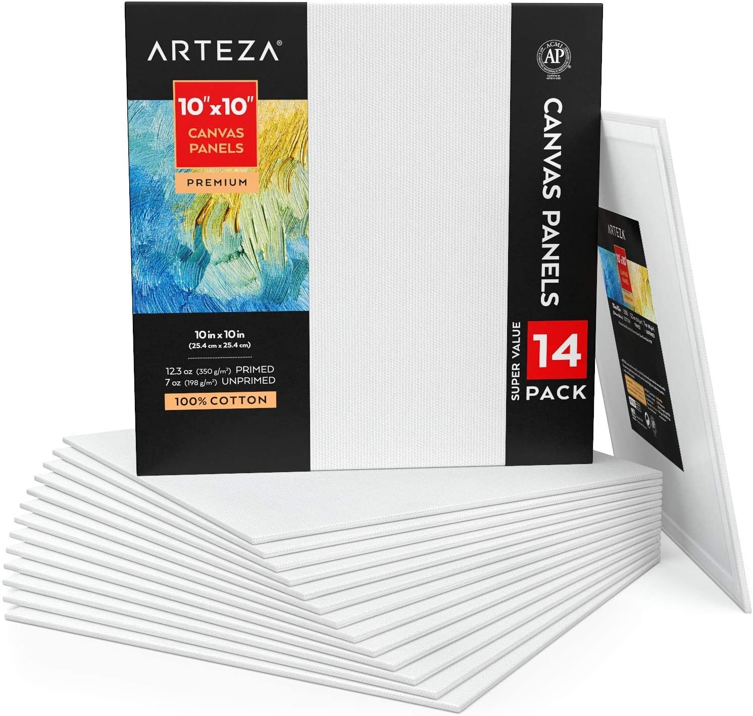 ARTEZA Premium Canvas Boards for Painting, 11 X 14 Inches, Pack of 14, Blank White Canvas Panels for Acrylic, Oil and Gouache Painting