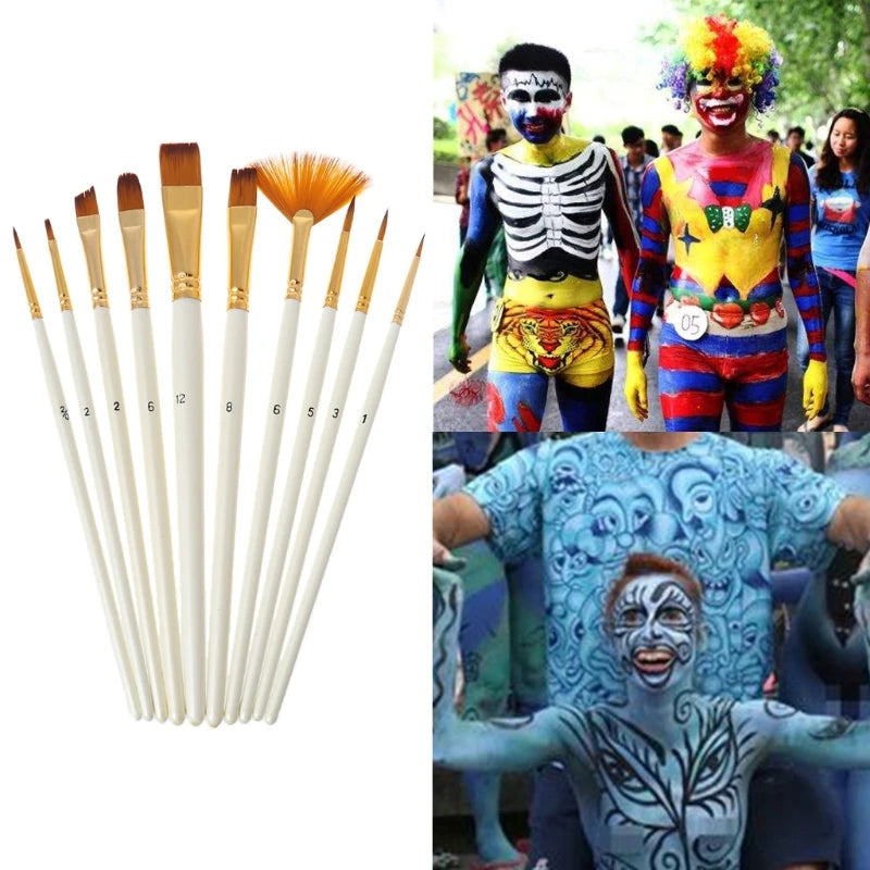 10Pcs Nylon Hair Wooden Handle Watercolor Paint Brush Pen Set DIY Oil Acrylic Painting Art Paint Brushes Dropship