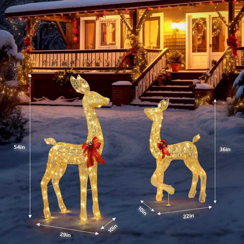 Gold Lighted Reindeer Family Set Christmas Decor