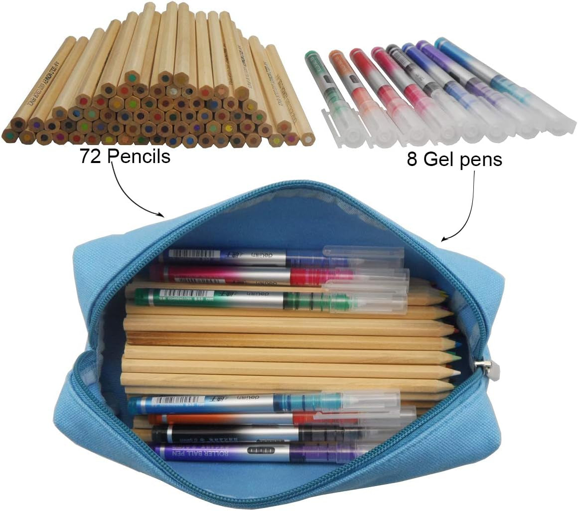 Enyuwlcm Canvas Stationery Cute Pencil Case for Teen Girls Simple Pencil Pouch for School Cosmetic Bag for Purse Blue