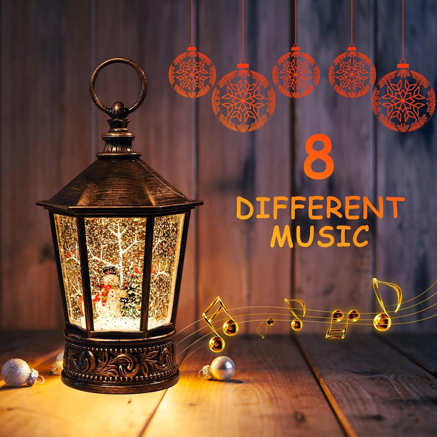 Christmas Snow Globe Lantern-Water Lantern with Music and Christmas Snowman-Usb or Battery-Powered Christmas Lanterns, Rotating Flashing Lanterns, Christma Decorations（Snowman）