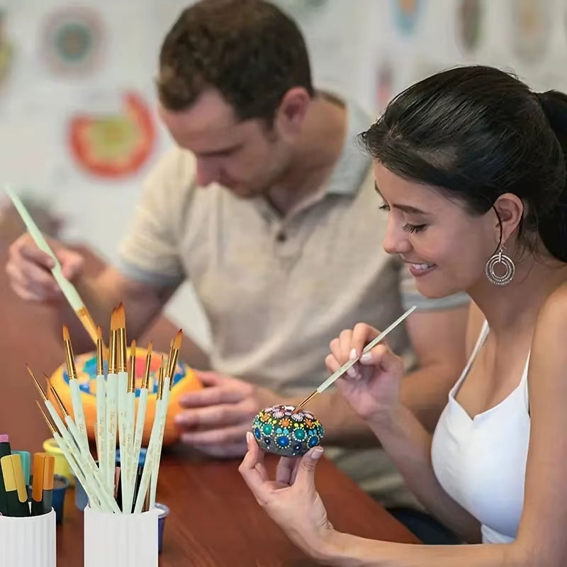 12Pcs Artist Brushesprofessional Round-Pointed Tip Paint Brushes for Acrylic Watercolor Oil Painting, Face Body Nail Art, Crafts