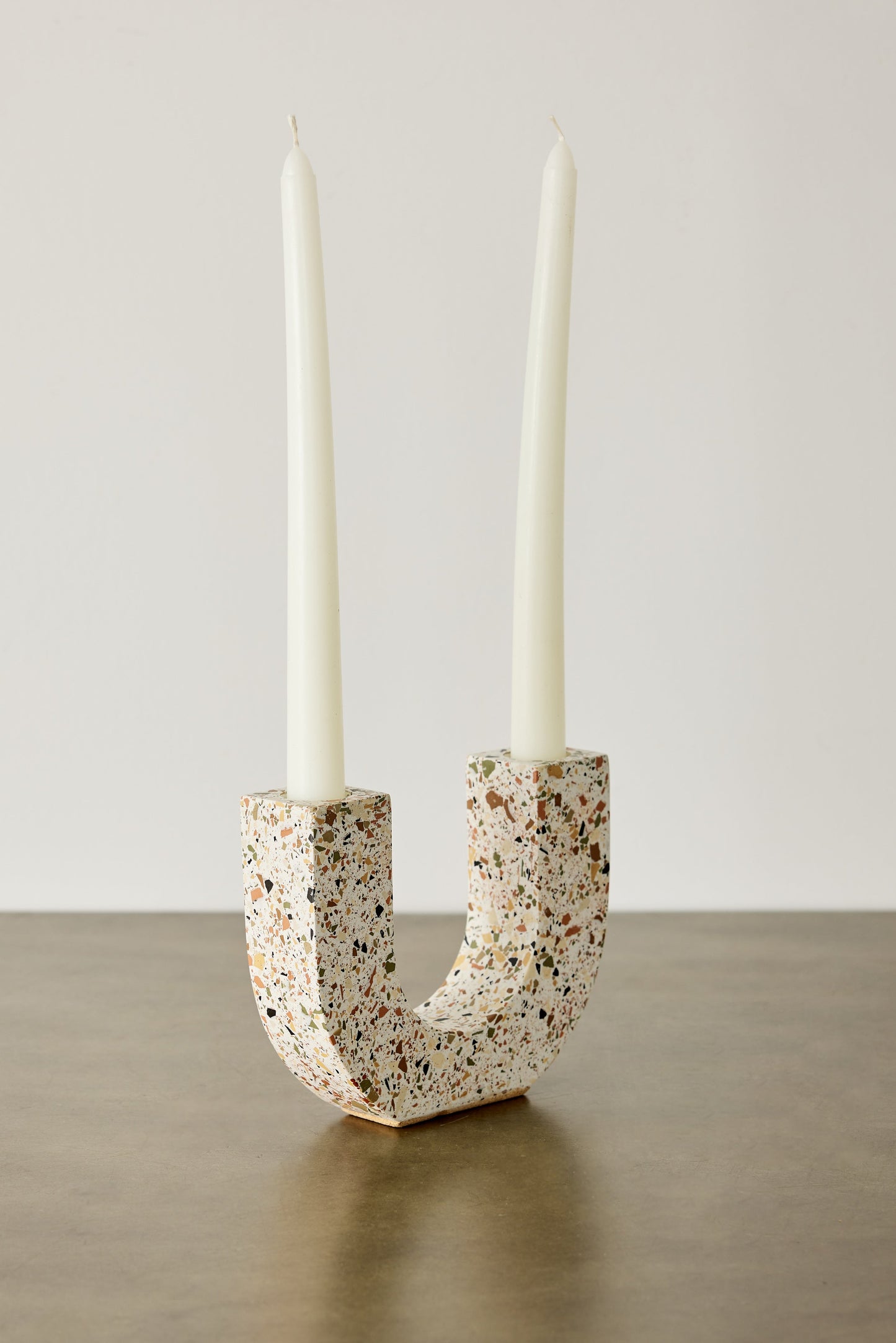 U-shaped Neutral Terrazzo Taper Candle Holder