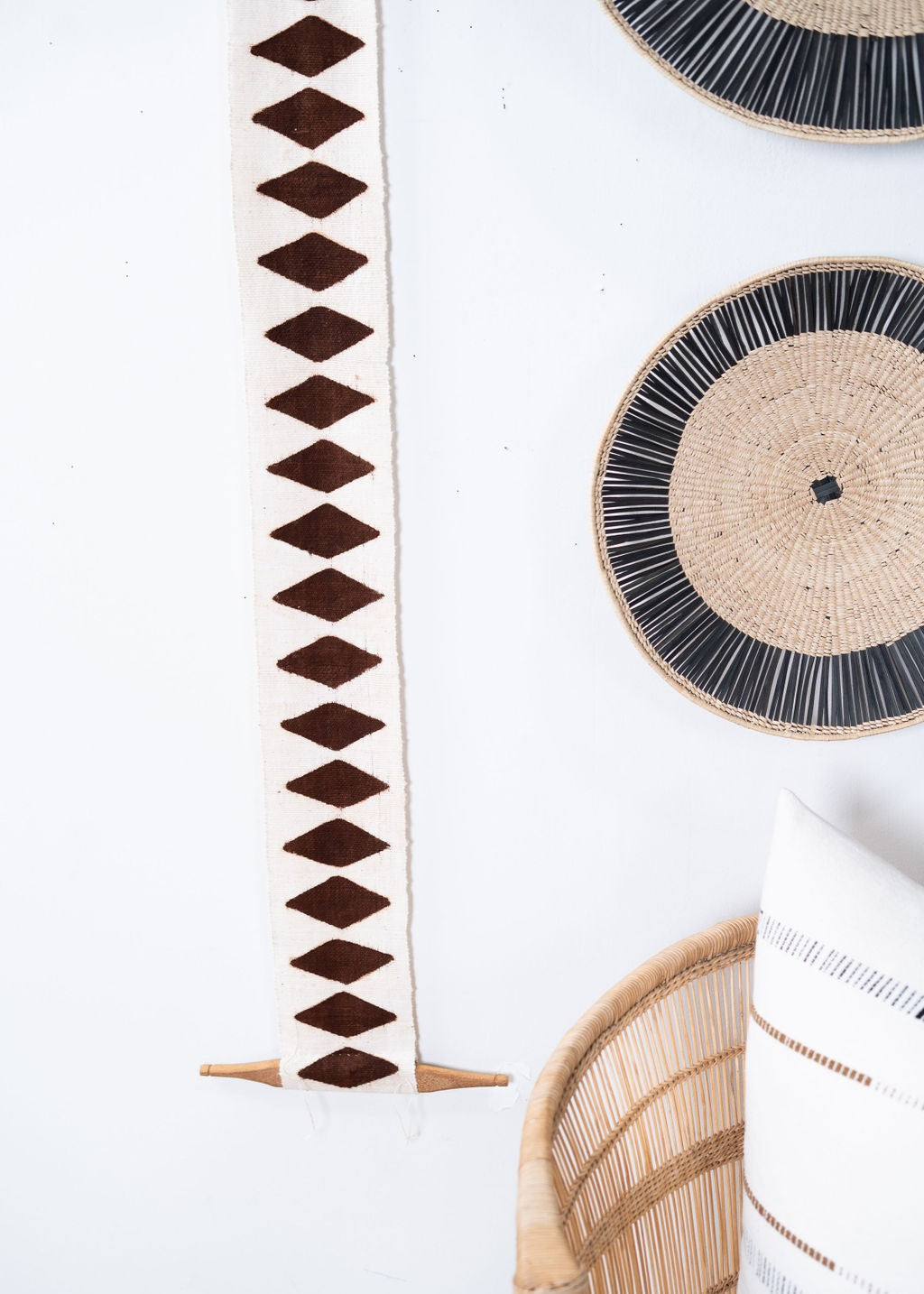 Balance Bogolan Wall Totem in White with Brown Diamonds
