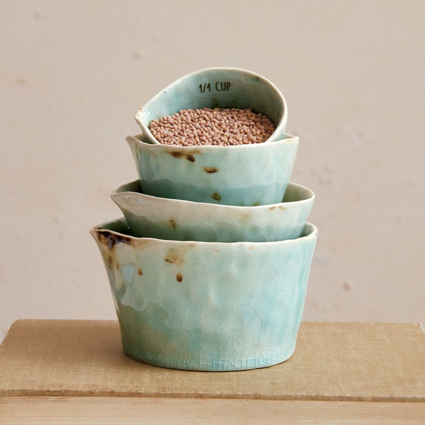 Teal Crackle Glaze Ceramic Measuring Cups