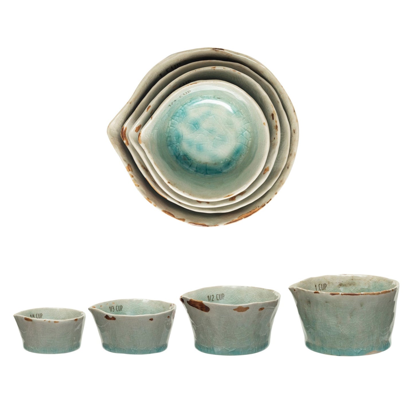 Teal Crackle Glaze Ceramic Measuring Cups