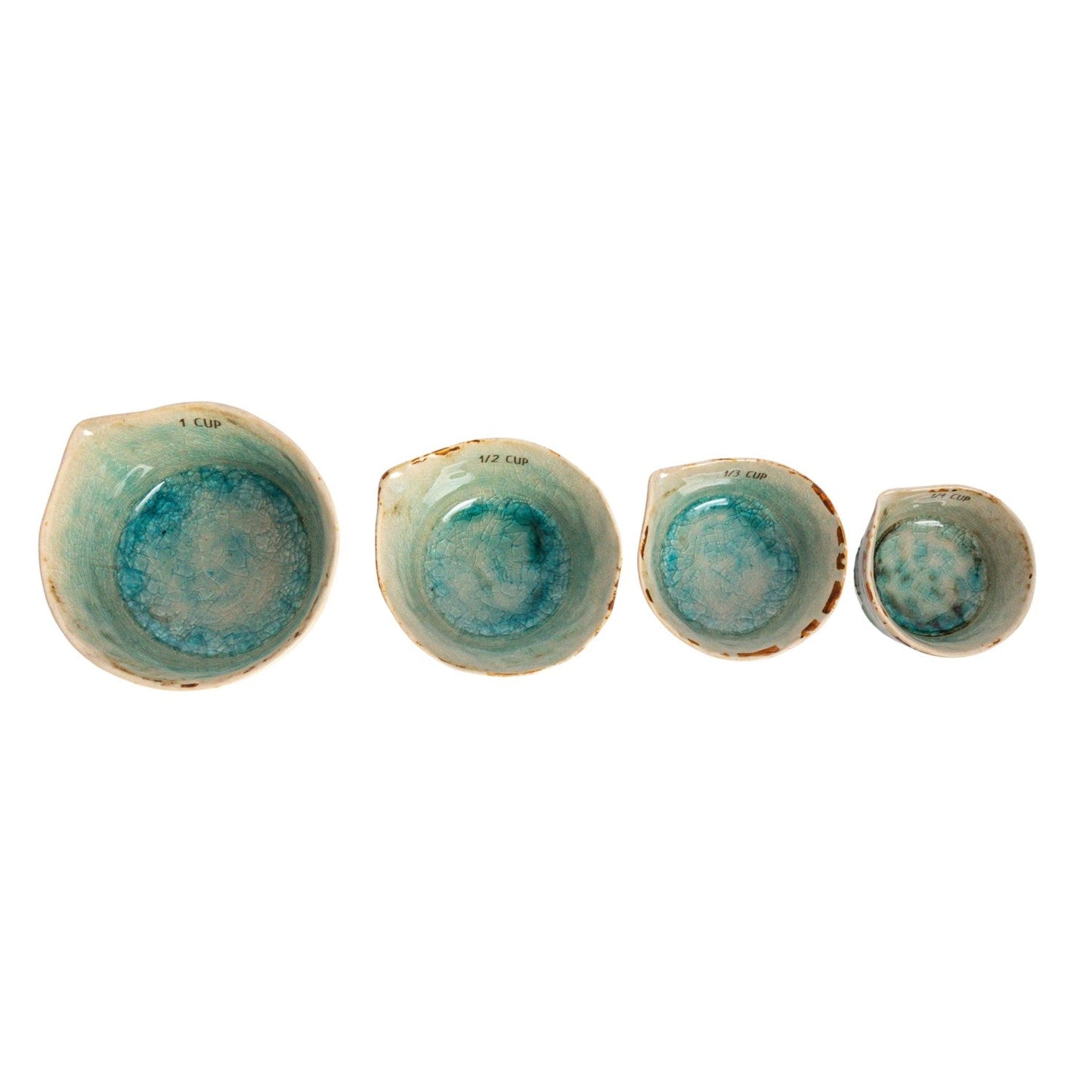 Teal Crackle Glaze Ceramic Measuring Cups