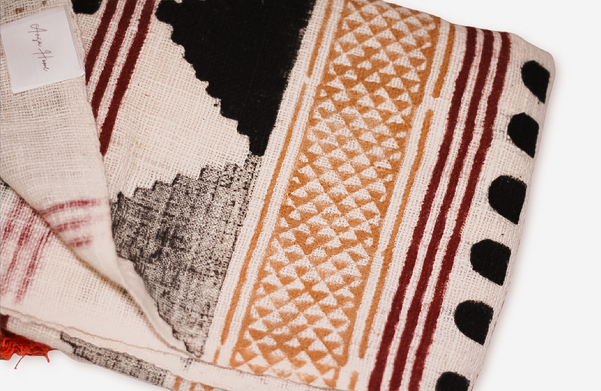 Multicolored Cotton Boho Throw Blanket with Tassels and Fringes