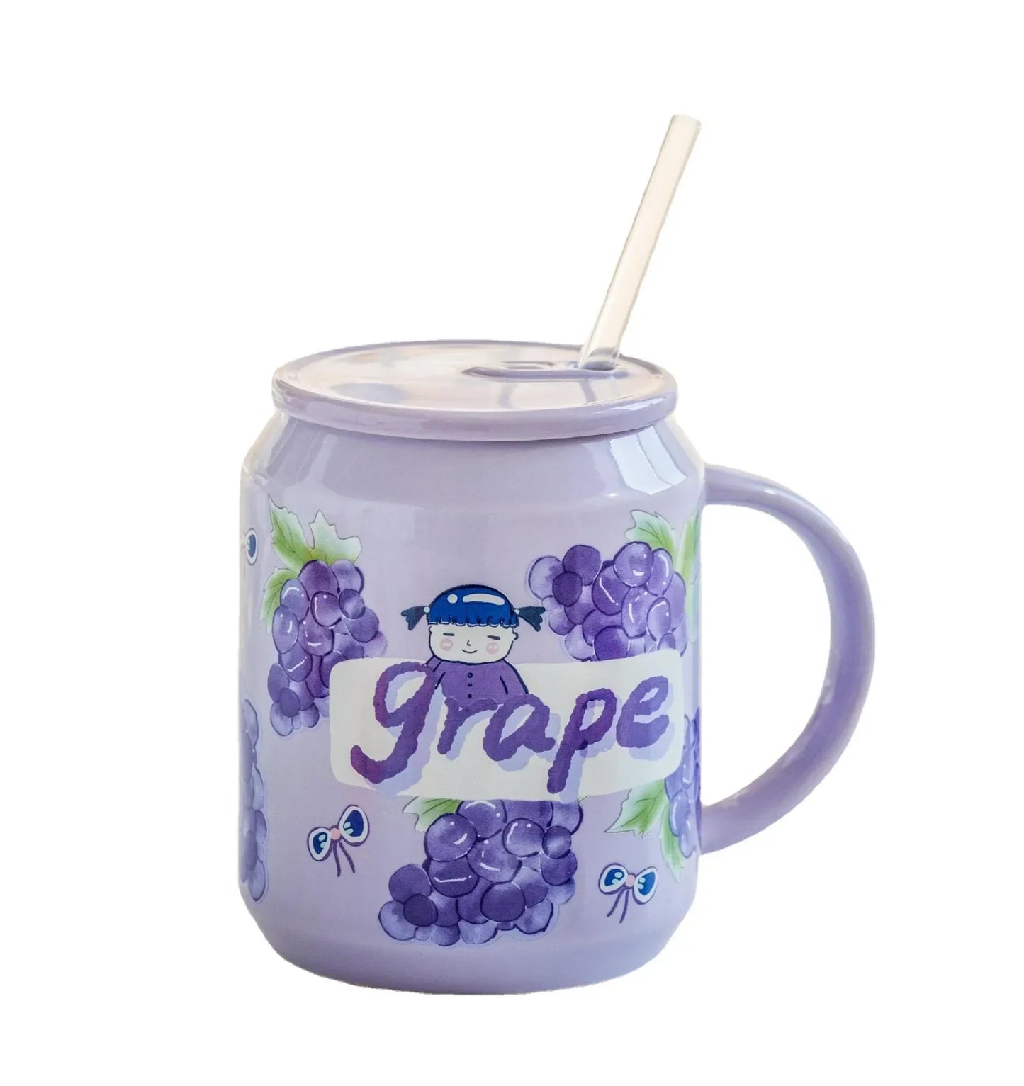 Fruit Ceramic Mug with Lid and Straw