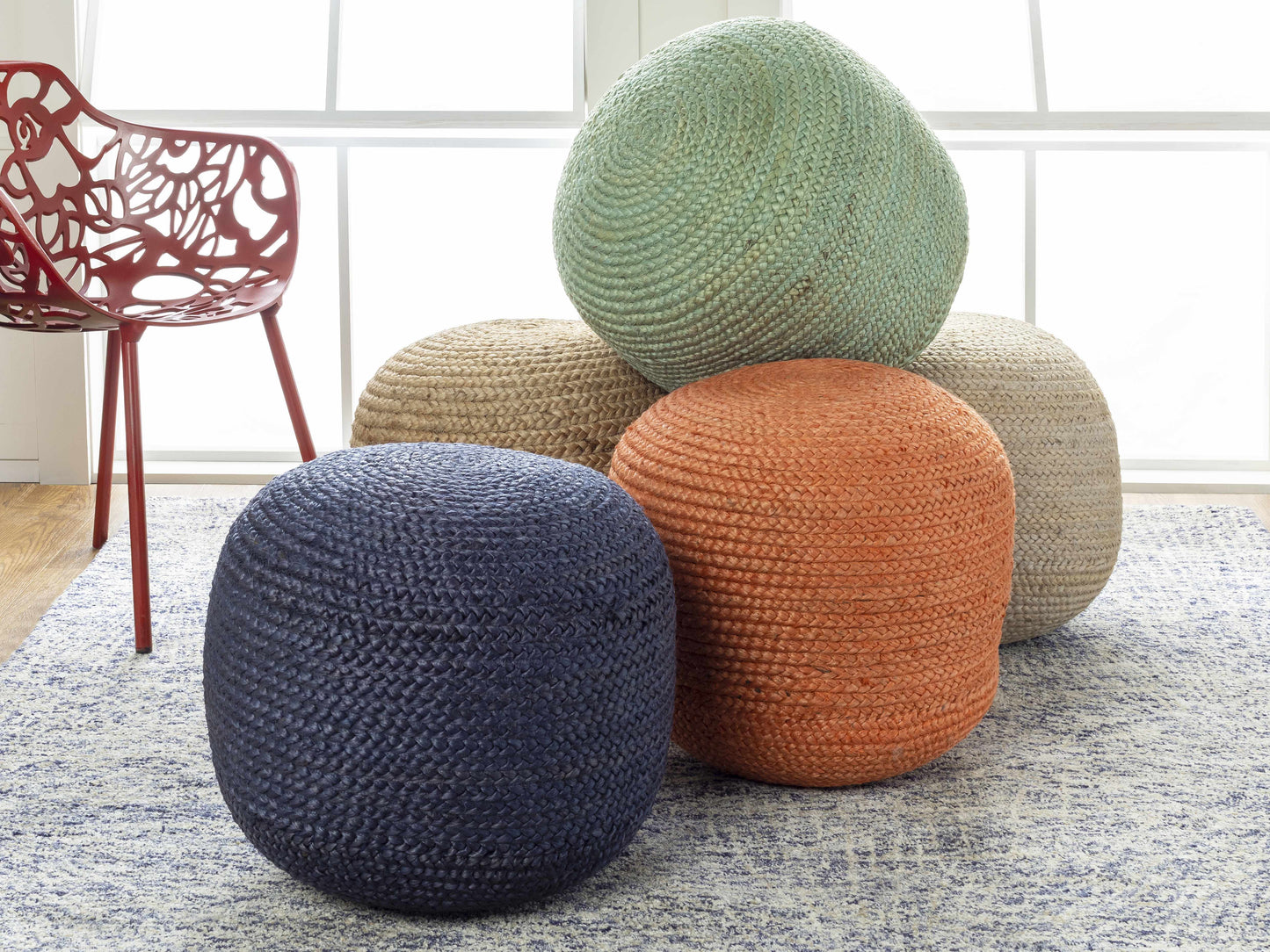 Knitted Jute Round Pouf
