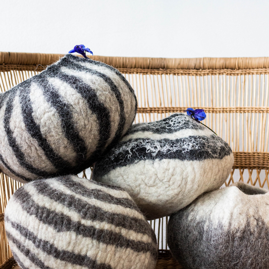 Grey Karakul Striped Decorative Wool Bowl