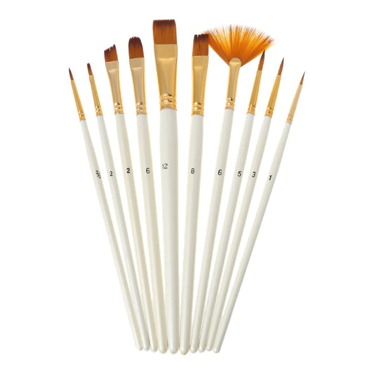 10Pcs Nylon Hair Wooden Handle Watercolor Paint Brush Pen Set DIY Oil Acrylic Painting Art Paint Brushes Dropship