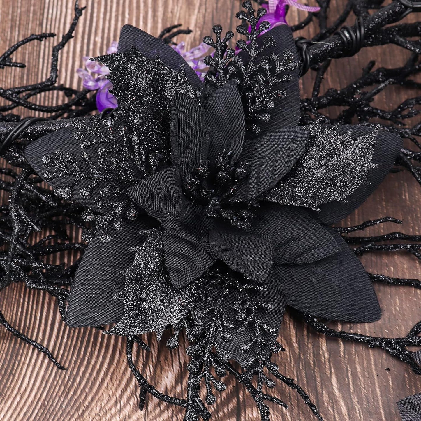 RECUTMS 10 Pcs Christmas Glitter Artificial Poinsettia Flowers 6 Inch Christmas Wreath Christmas Tree Flowers Ornaments Holiday Seasonal Decorations for Xmas New Year Wedding Party(Red)