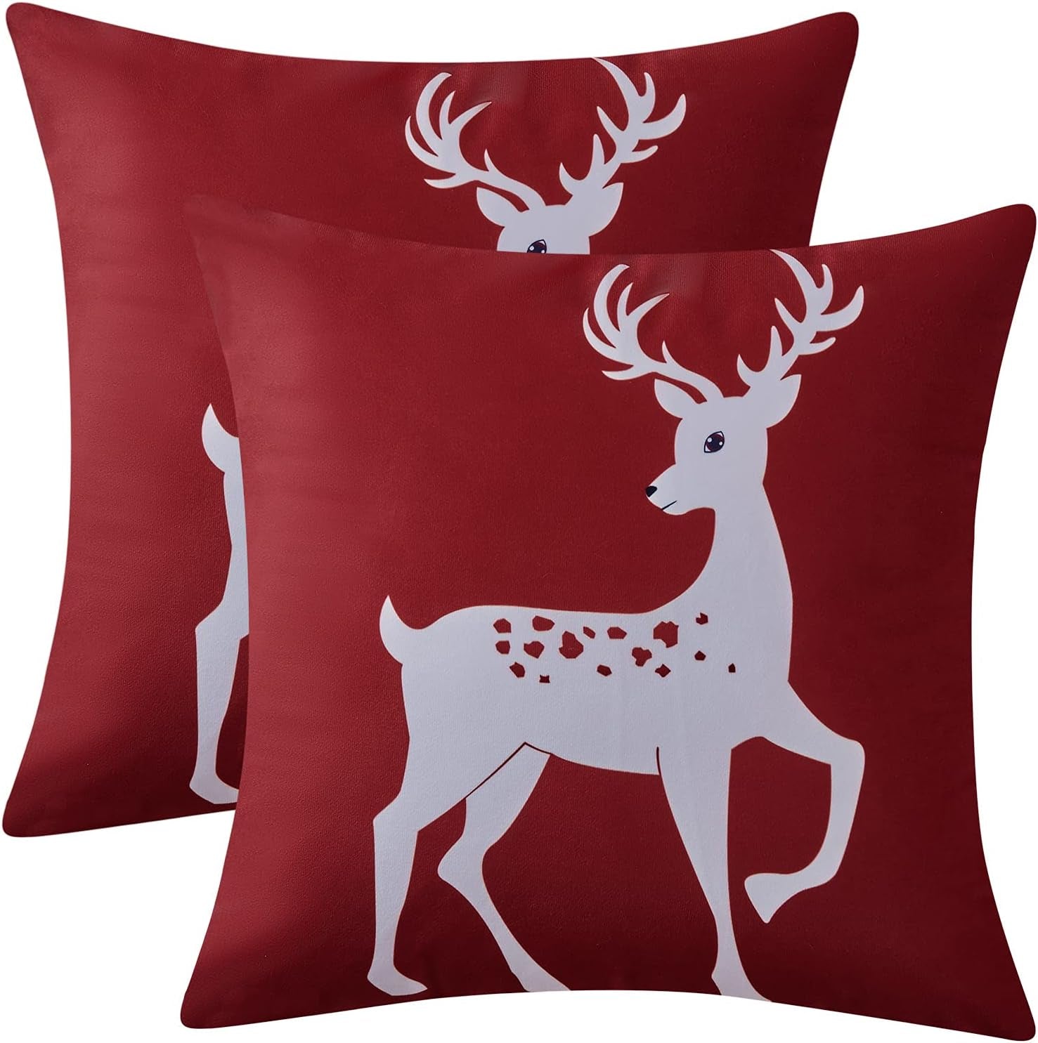CAROMIO Christmas Decorations Pillow Covers 18 X18 Inch Set of 2 Farmhouse Christmas Decor for Bedroom, Deer Rustic Xmas Pillow Case Winter Holiday Decorations Throw Cushion Case for Home Couch, Pink
