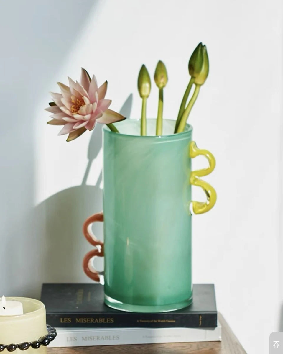 Handblown Whimsical Cylinder Vase - Eclectic Table Setting Centrepieces