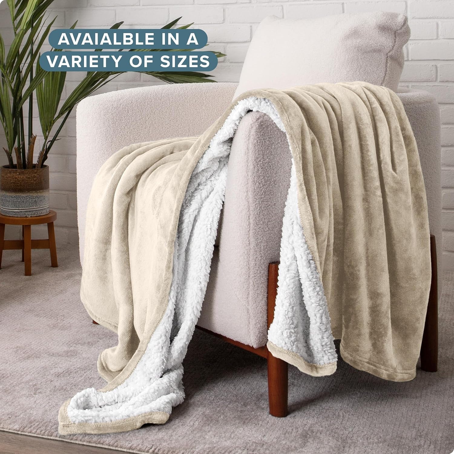 Sherpa Fleece Blanket - Throw/Travel Size - Blanket for Bed, Sofa, and Couch - Warm & Lightweight - Fluffy & Soft - Reversible (Throw/Travel, Oyster)